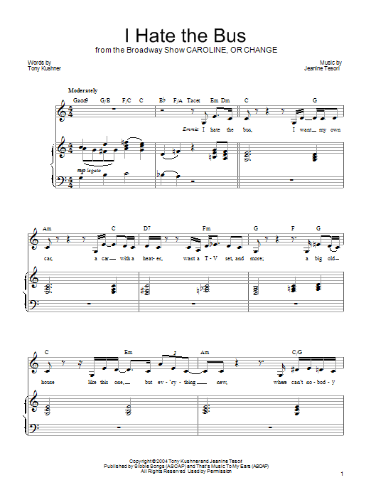 Jeanine Tesori I Hate The Bus Sheet Music