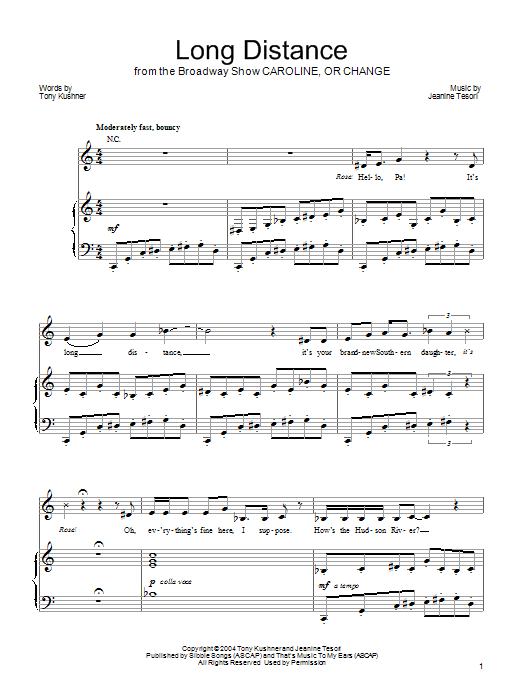 Jeanine Tesori Long Distance Sheet Music