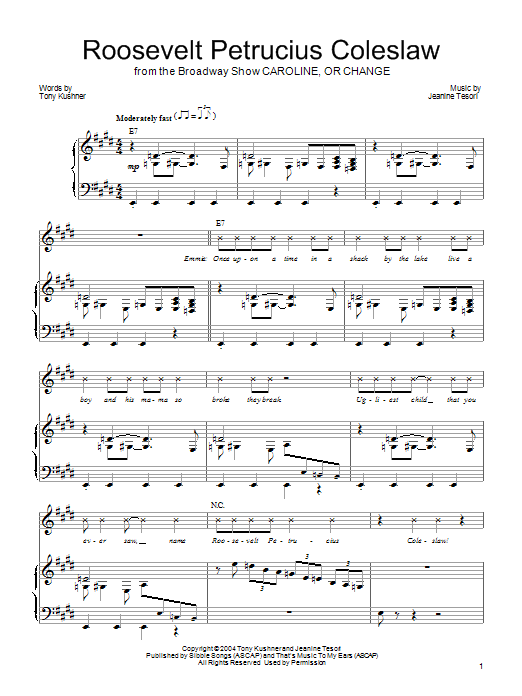 Jeanine Tesori Roosevelt Petrucius Coleslaw Sheet Music