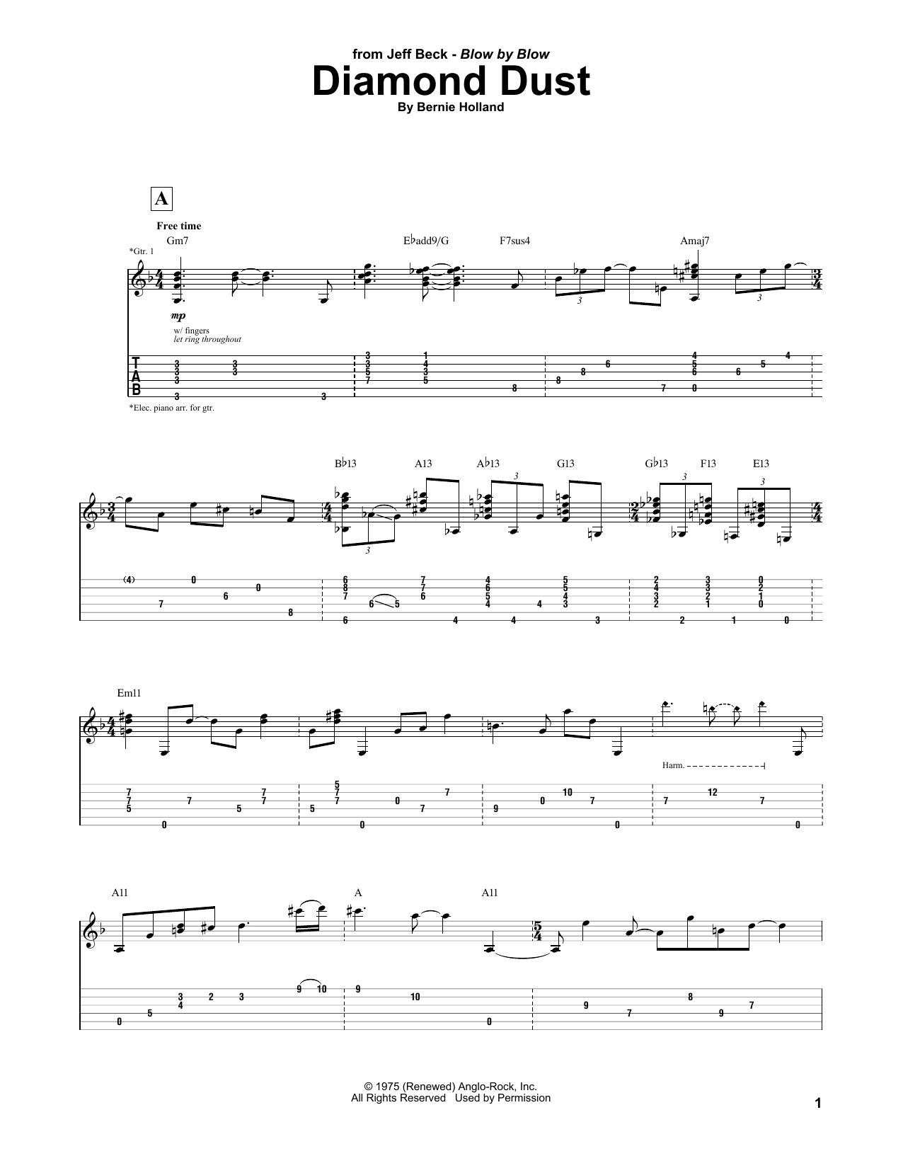 Jeff Beck Diamond Dust Sheet Music