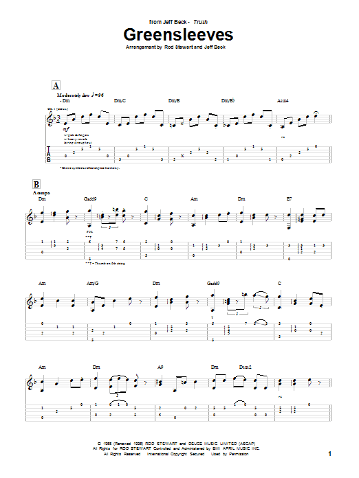 Jeff Beck Greensleeves Sheet Music