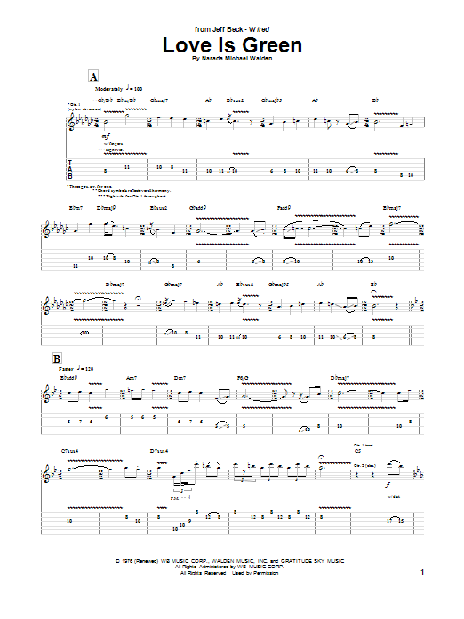 Jeff Beck Love Is Green Sheet Music