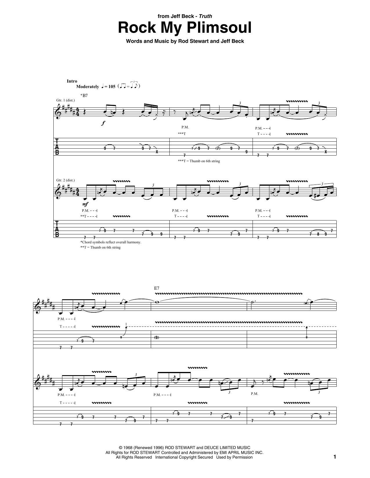 Jeff Beck Rock My Plimsoul Sheet Music