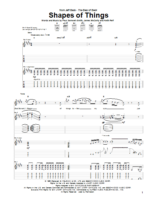 Jeff Beck Shapes Of Things Sheet Music