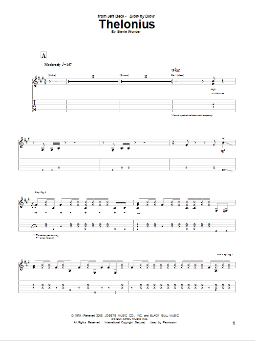 Jeff Beck Thelonius Sheet Music