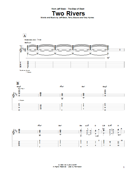 Jeff Beck Two Rivers Sheet Music
