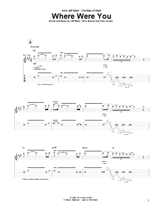 Jeff Beck Where Were You Sheet Music