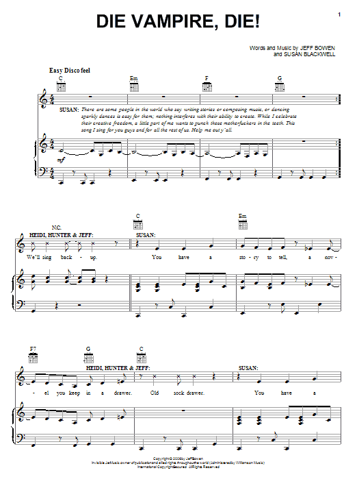 Jeff Bowen Die Vampire, Die! Sheet Music