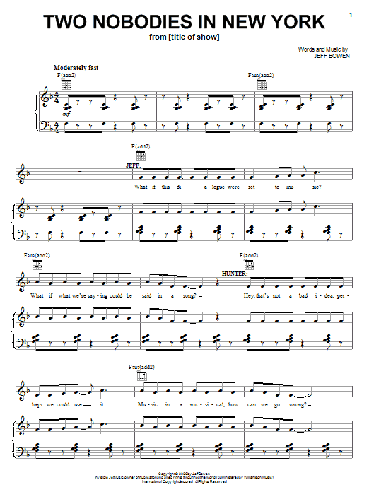 Jeff Bowen Two Nobodies In New York Sheet Music