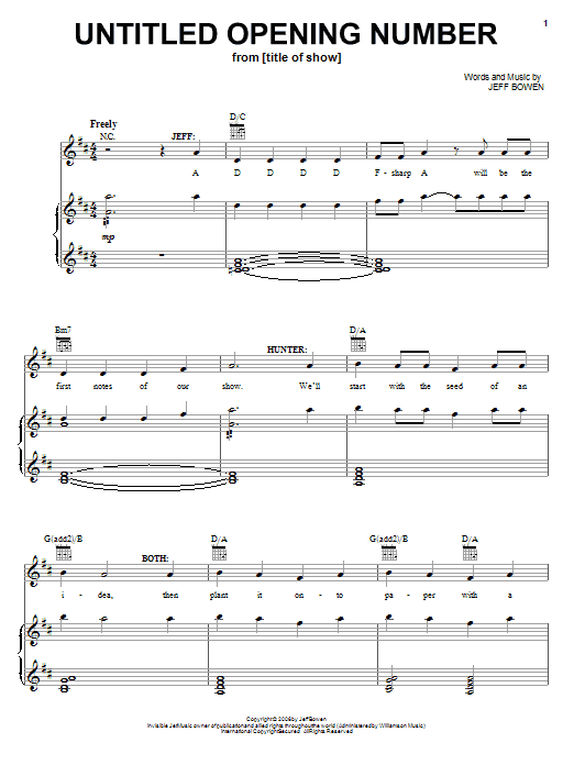 Jeff Bowen Untitled Opening Number Sheet Music