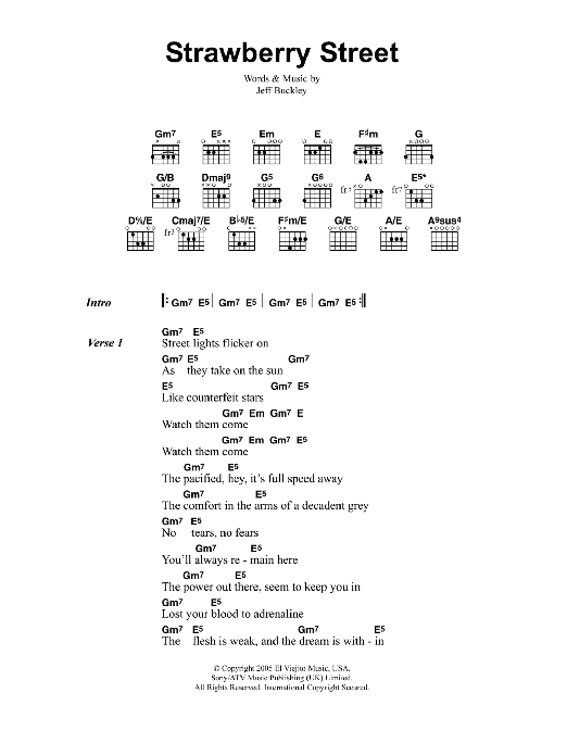 Jeff Buckley Strawberry Street Sheet Music