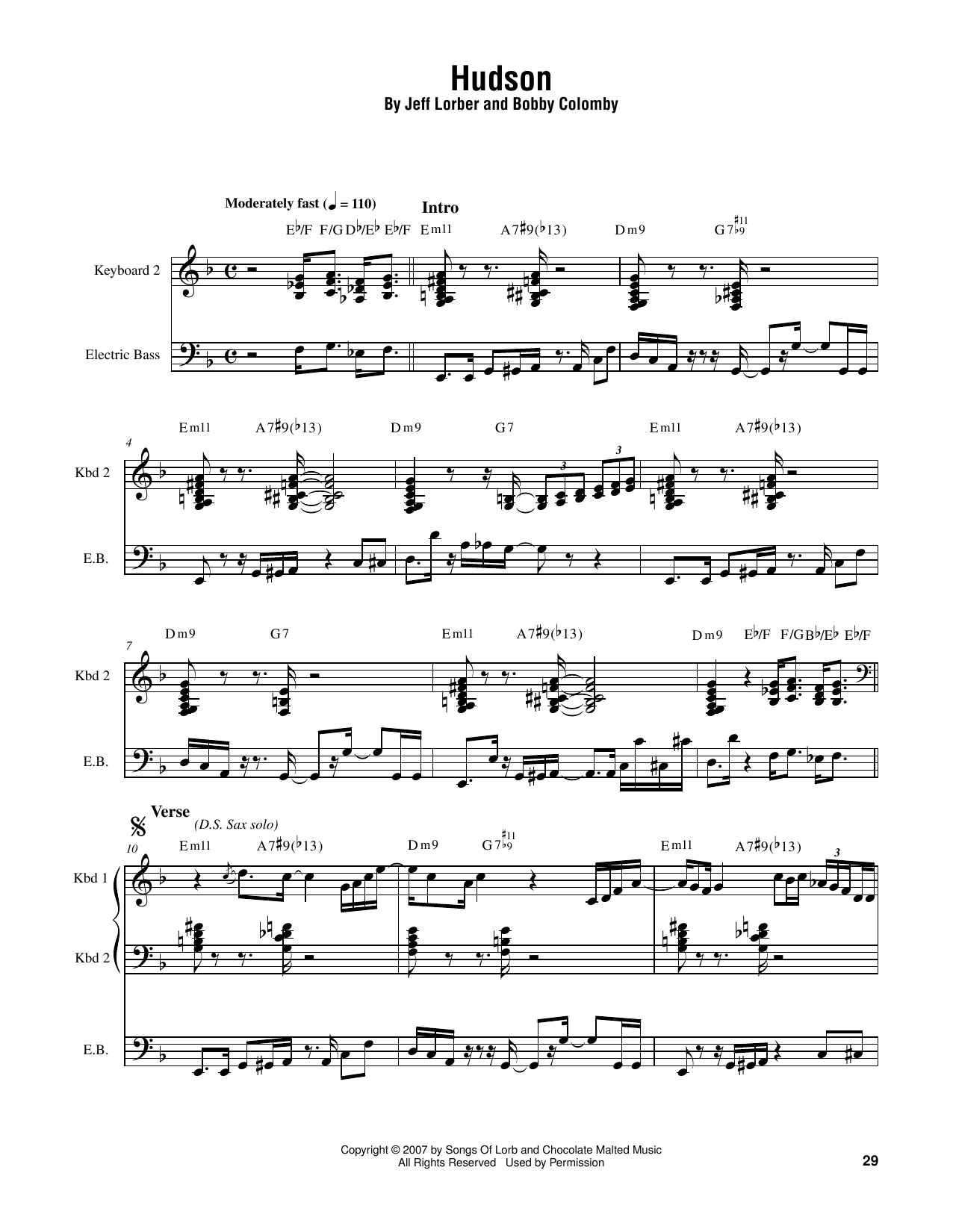Jeff Lorber Hudson Sheet Music
