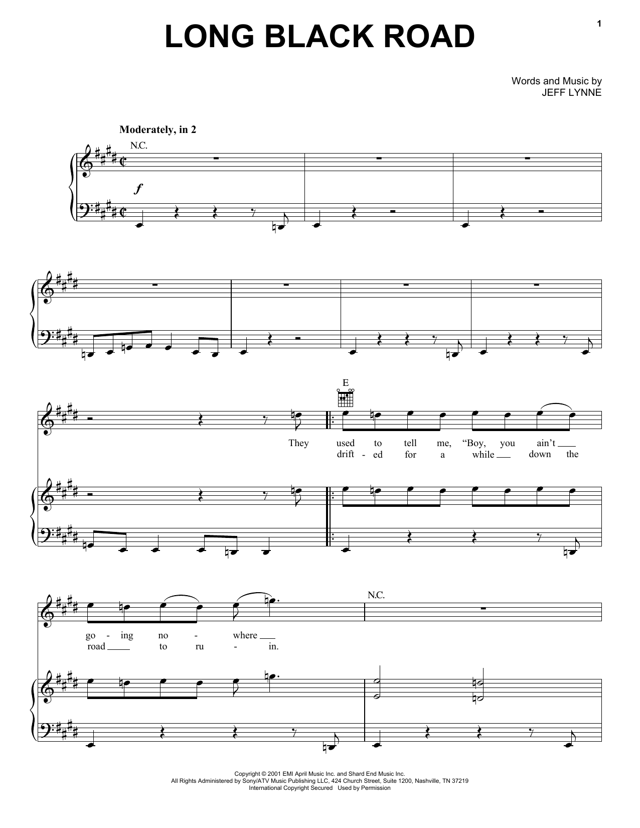 Jeff Lynne Long Black Road Sheet Music