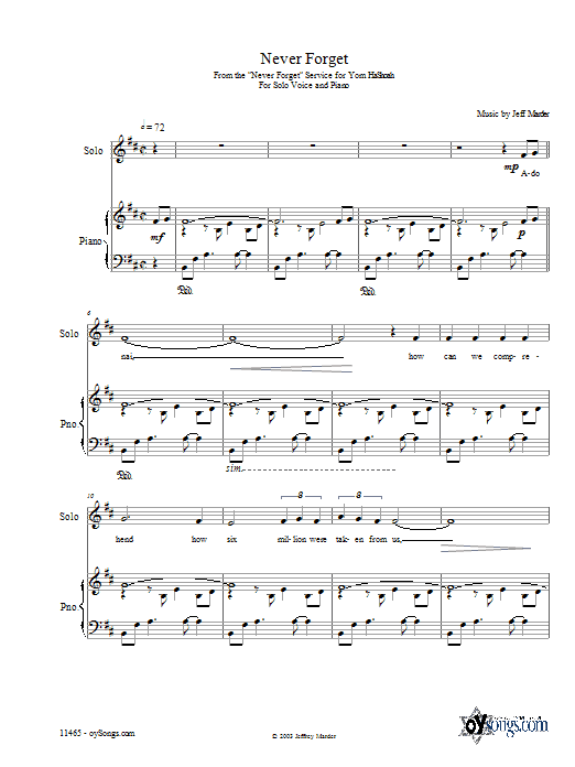 Jeff Marder Never Forget Sheet Music