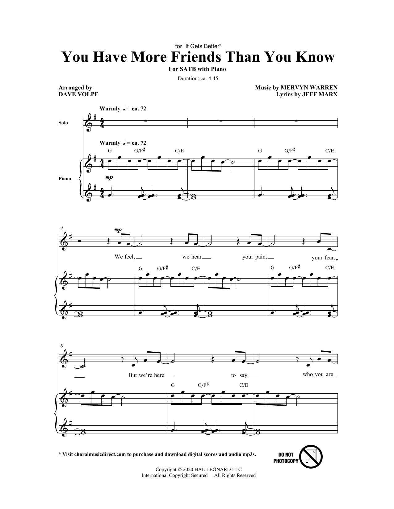 Jeff Marx and Mervyn Warren You Have More Friends Than You Know (arr. Dave Volpe) Sheet Music