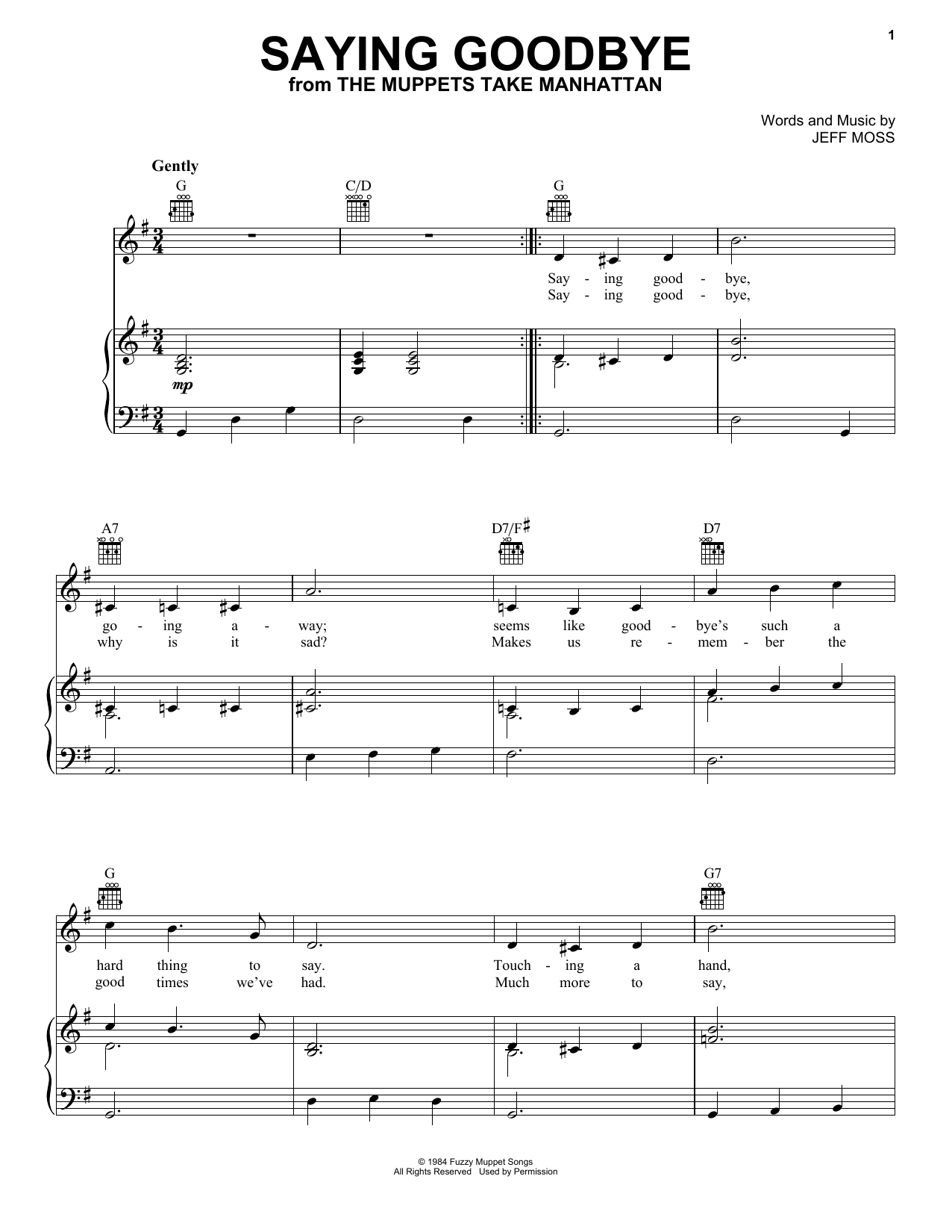 Jeff Moss Saying Goodbye (from The Muppets Take Manhattan) Sheet Music