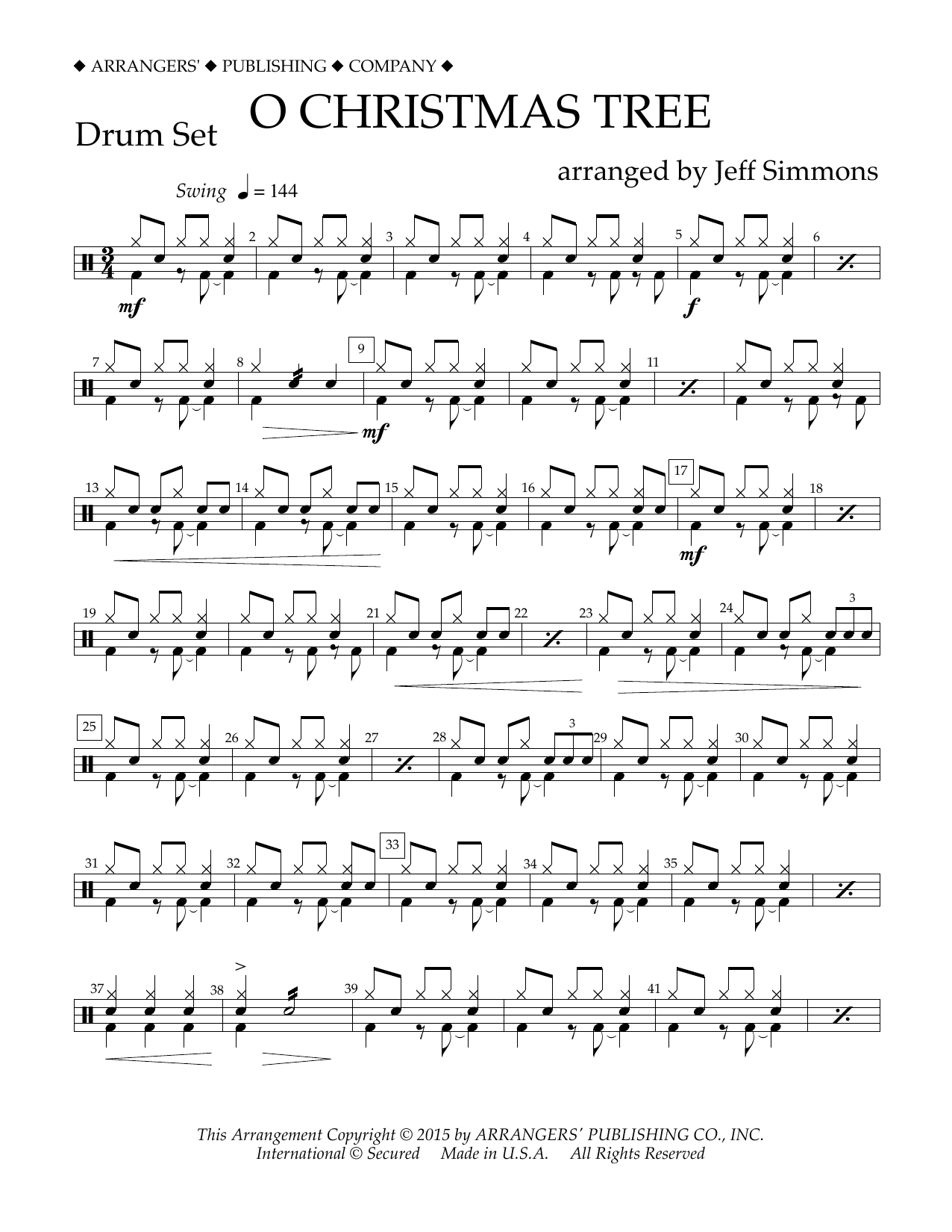 Jeff Simmons O Christmas Tree - Drum Set Sheet Music