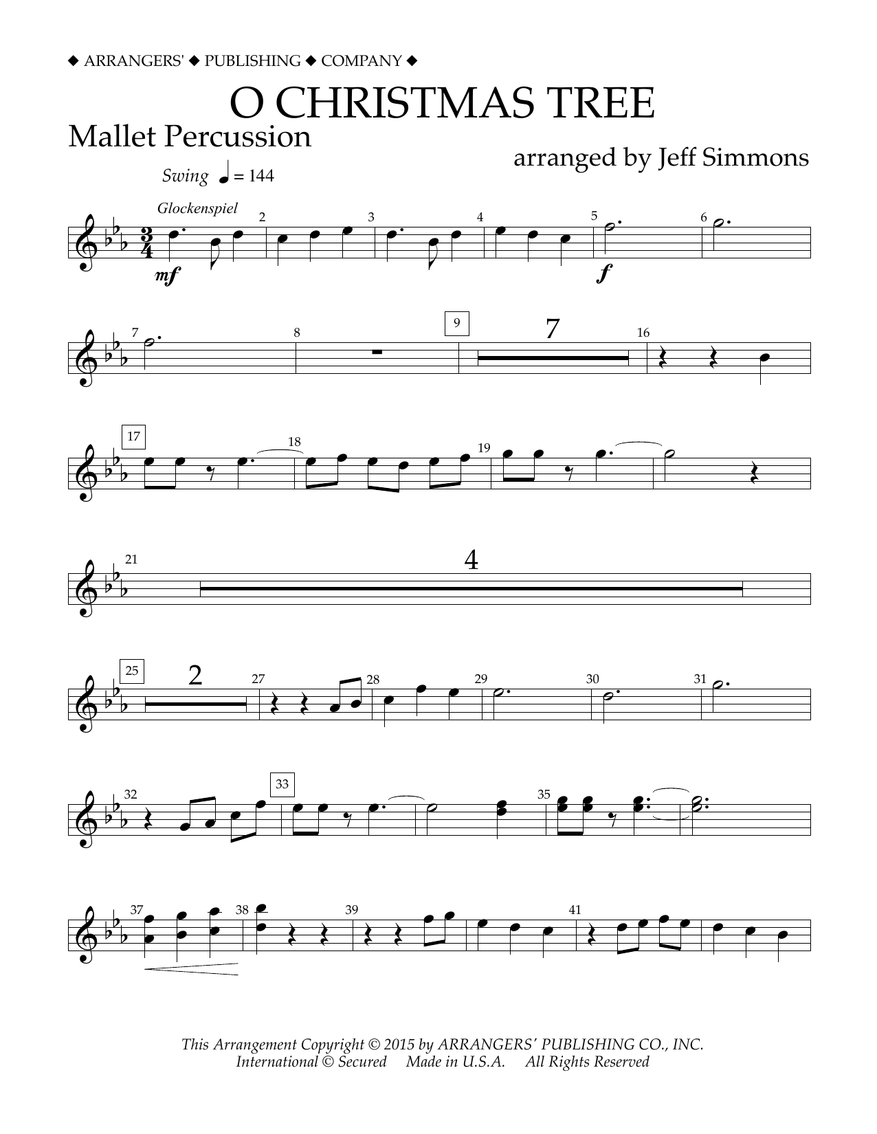 Jeff Simmons O Christmas Tree - Mallet Percussion Sheet Music