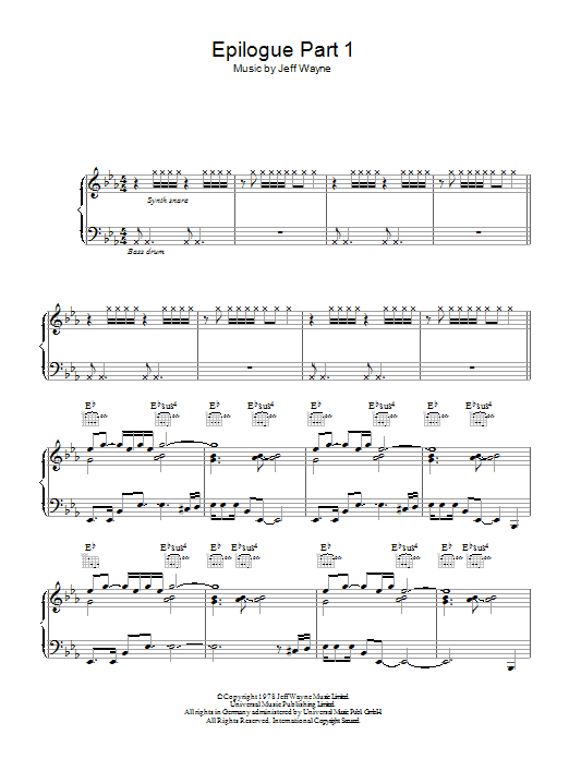 Jeff Wayne Epilogue (Part 1) (from War Of The Worlds) Sheet Music