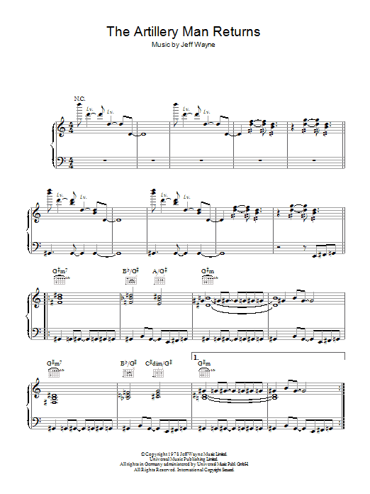 Jeff Wayne The Artilleryman Returns (from War Of The Worlds) Sheet Music