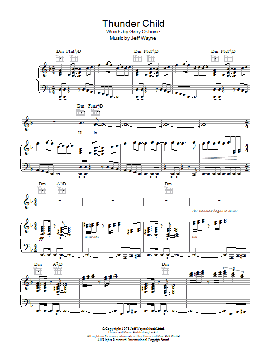 Jeff Wayne Thunder Child (from War Of The Worlds) Sheet Music