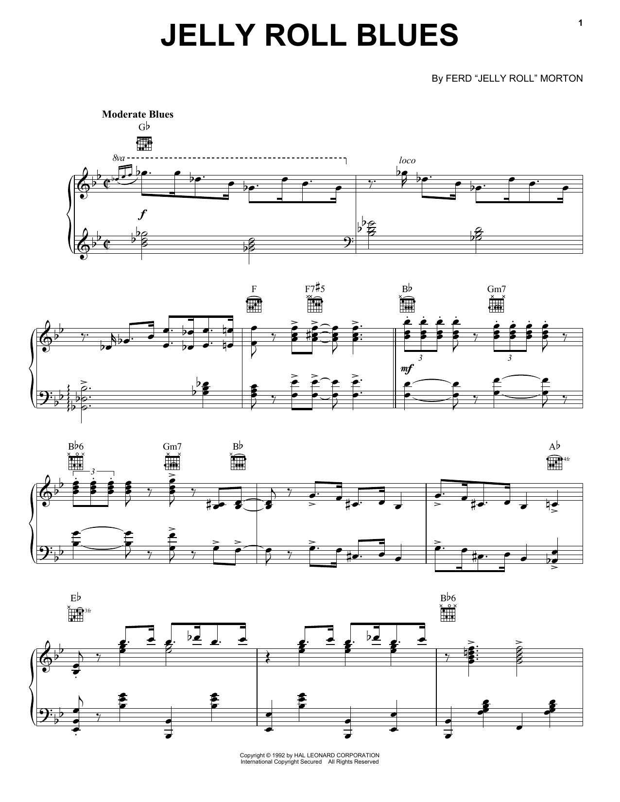 Jelly Roll Morton Jelly Roll Blues Sheet Music