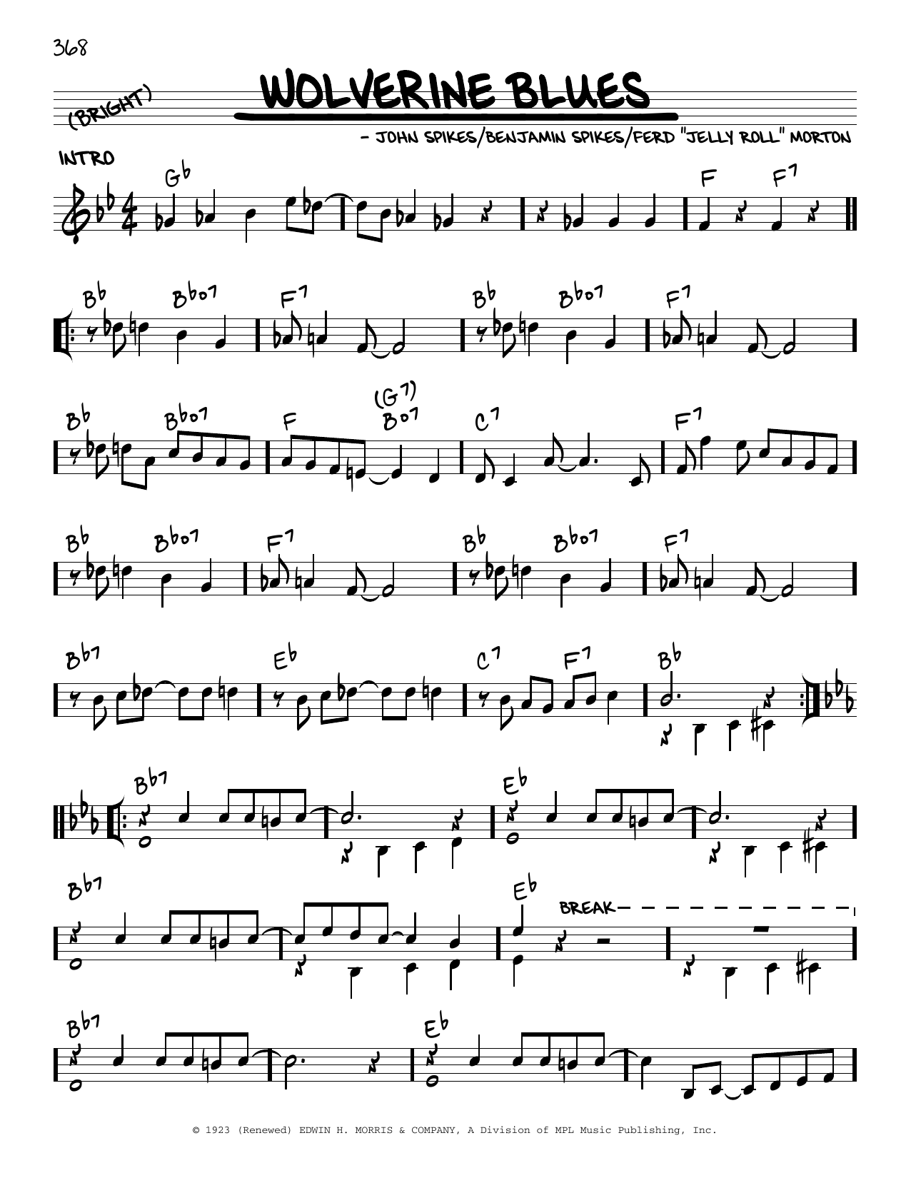 Jelly Roll Morton Wolverine Blues (arr. Robert Rawlins) Sheet Music