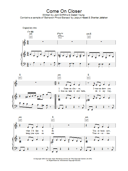 Jem Come On Closer Sheet Music