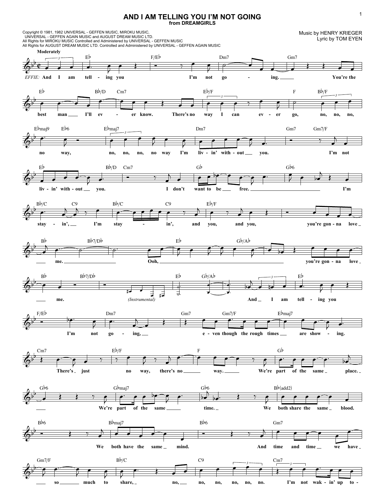 Jennifer Holliday And I Am Telling You I'm Not Going Sheet Music