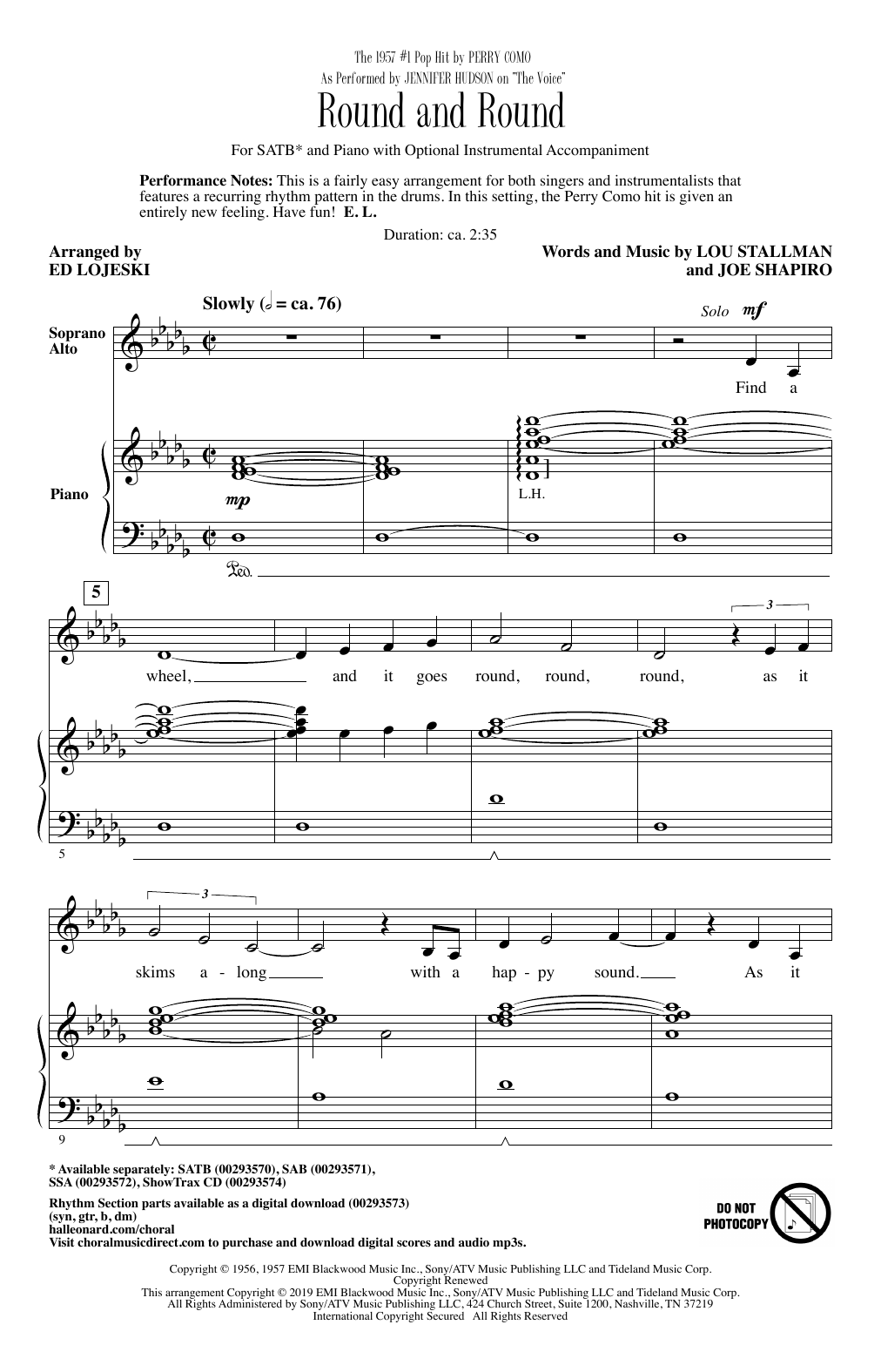 Jennifer Hudson Round And Round (from The Voice) (arr. Ed Lojeski) Sheet Music