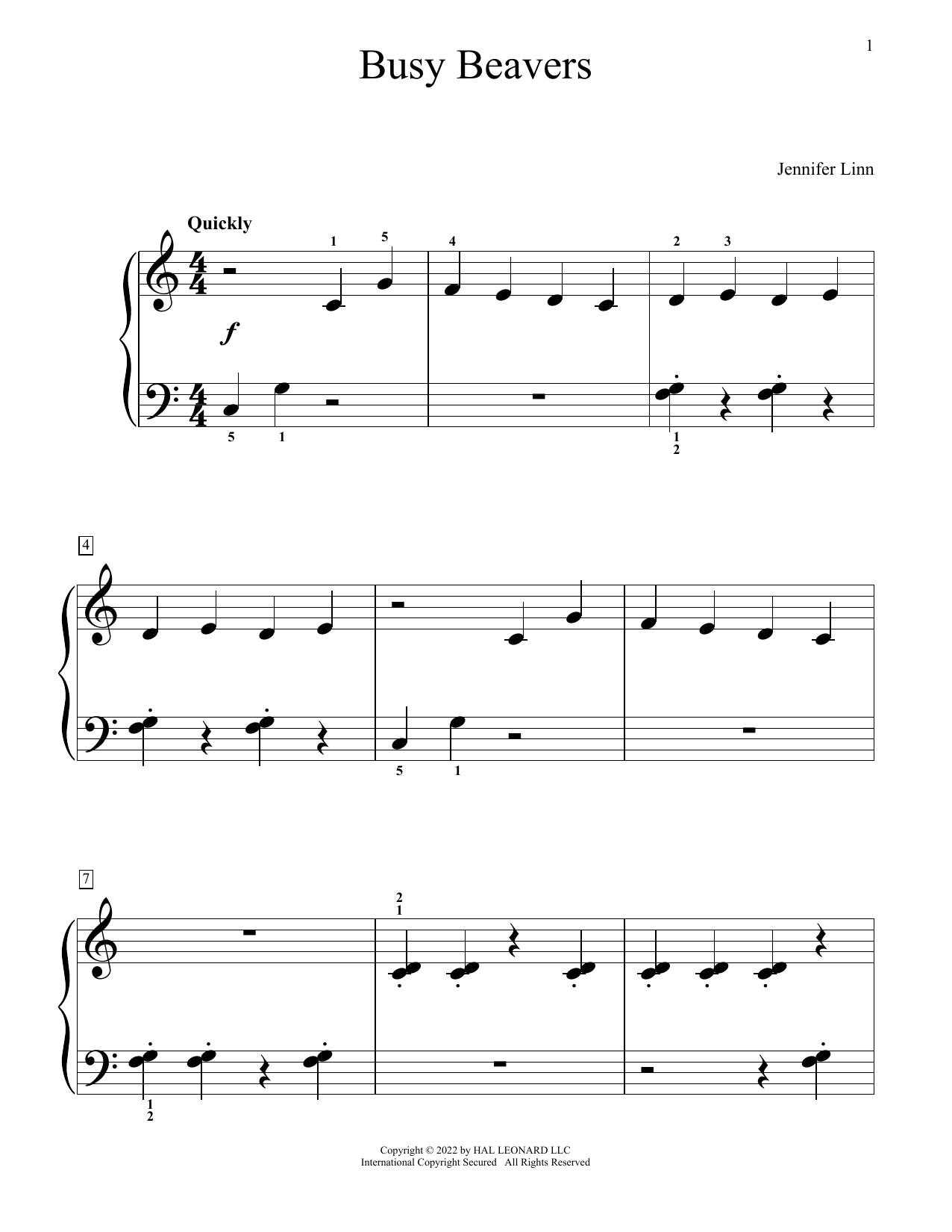 Jennifer Linn Busy Beavers Sheet Music