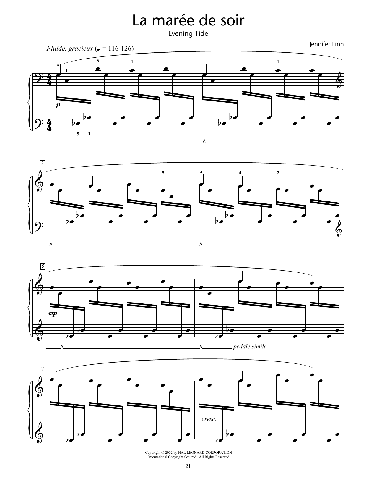 Jennifer Linn La maree de soir (Evening Tide) Sheet Music
