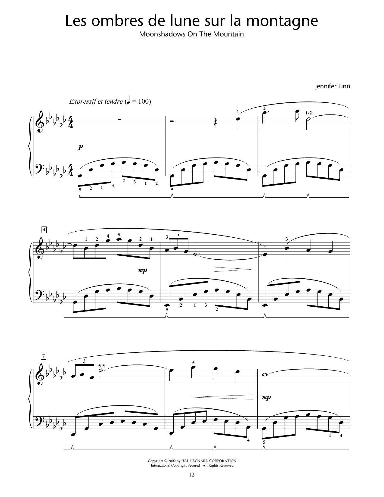 Jennifer Linn Les ombres de lune sur la montagne (Moonshadows On The Mountain) Sheet Music