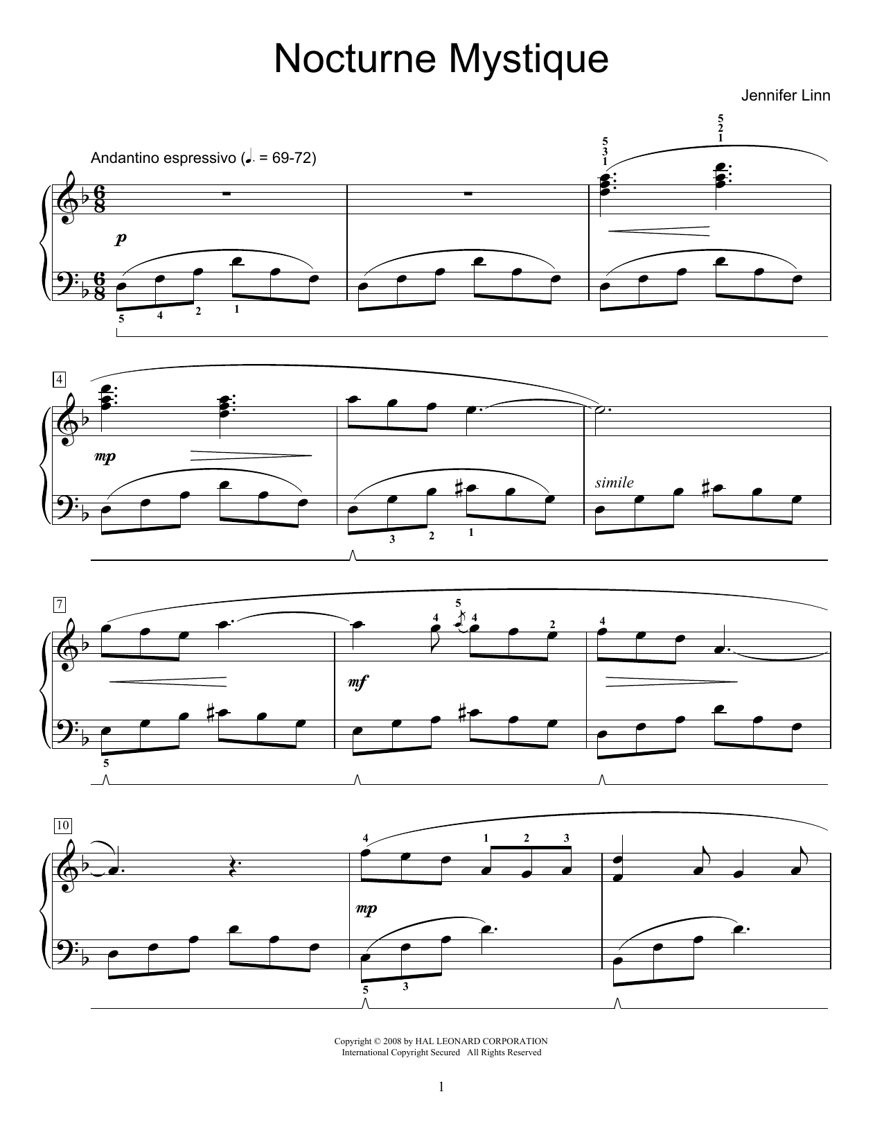 Jennifer Linn Nocturne Mystique Sheet Music