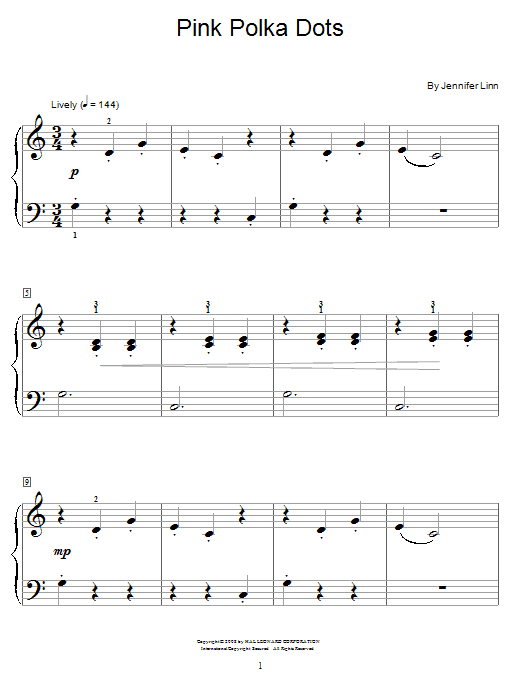 Jennifer Linn Pink Polka Dots Sheet Music