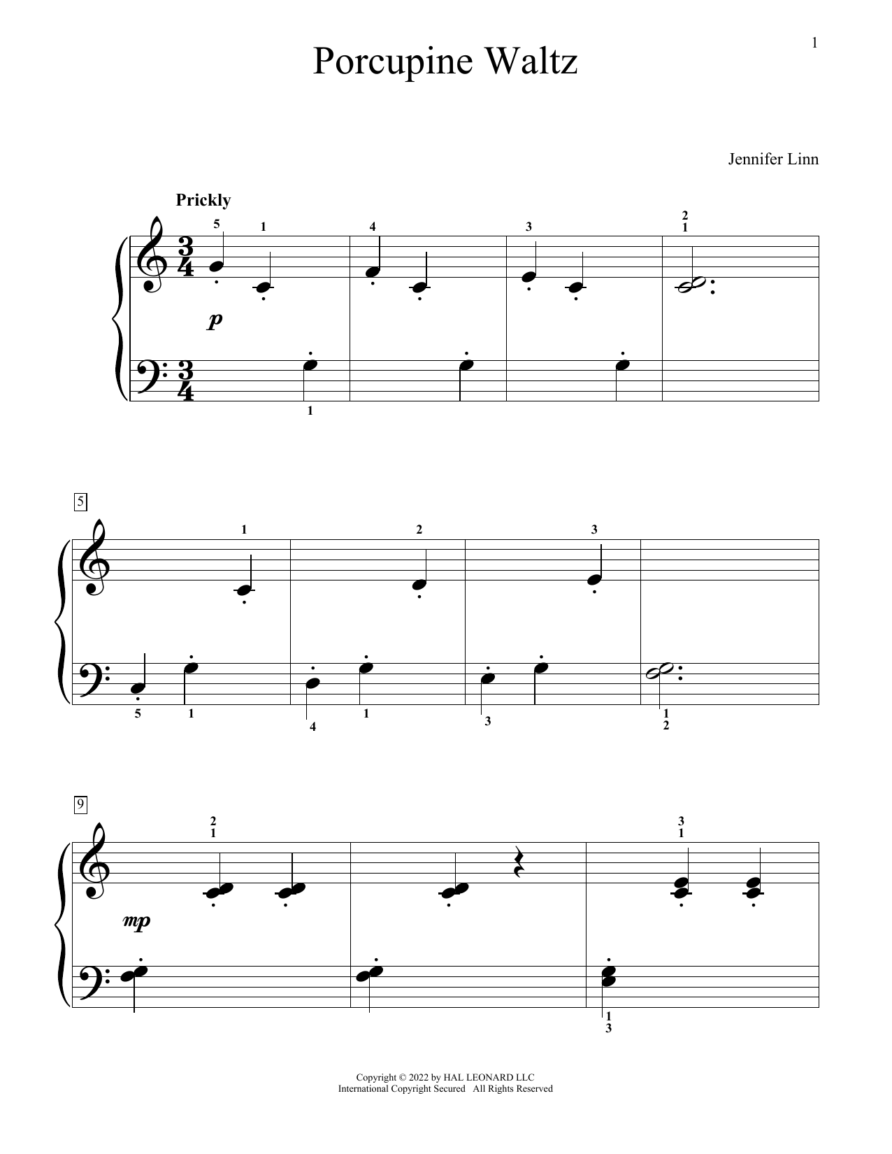 Jennifer Linn Porcupine Waltz Sheet Music