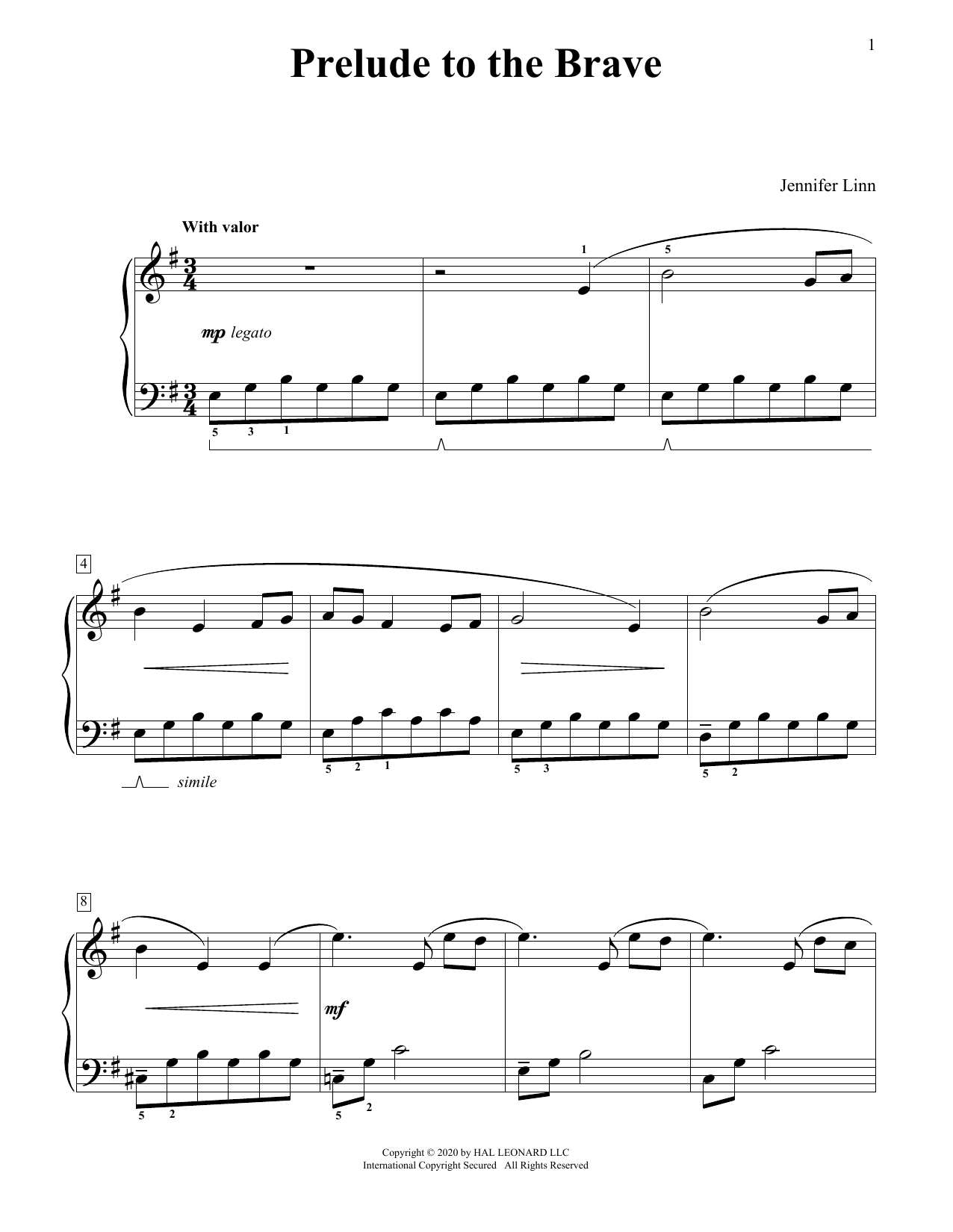 Jennifer Linn Prelude To The Brave Sheet Music