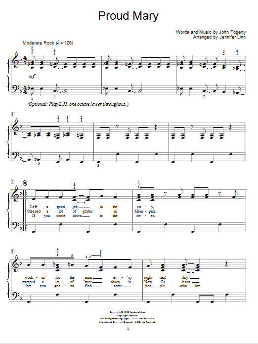 Jennifer Linn Proud Mary Sheet Music