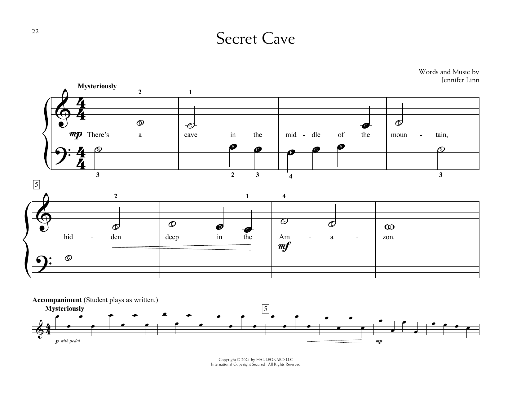 Jennifer Linn Secret Cave Sheet Music