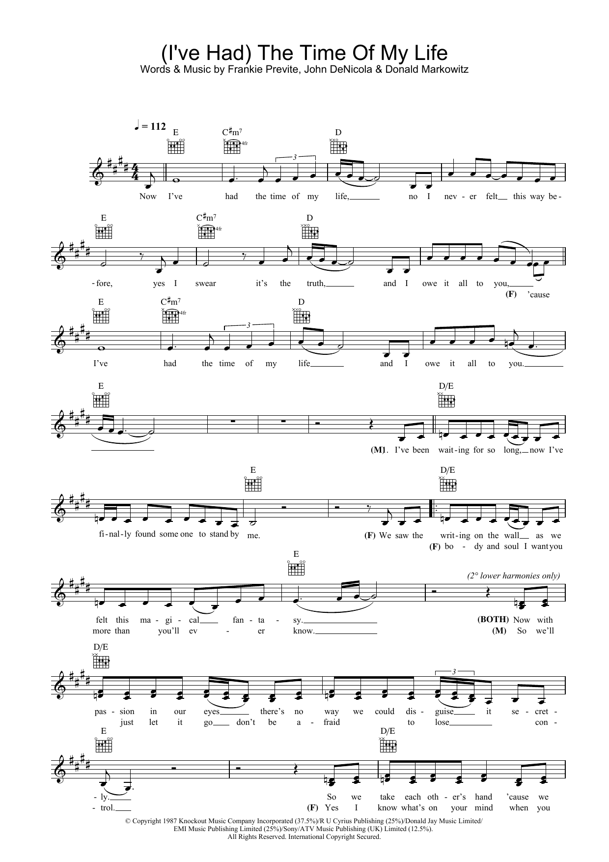 Jennifer Warnes (I've Had) The Time Of My Life (from Dirty Dancing) Sheet Music