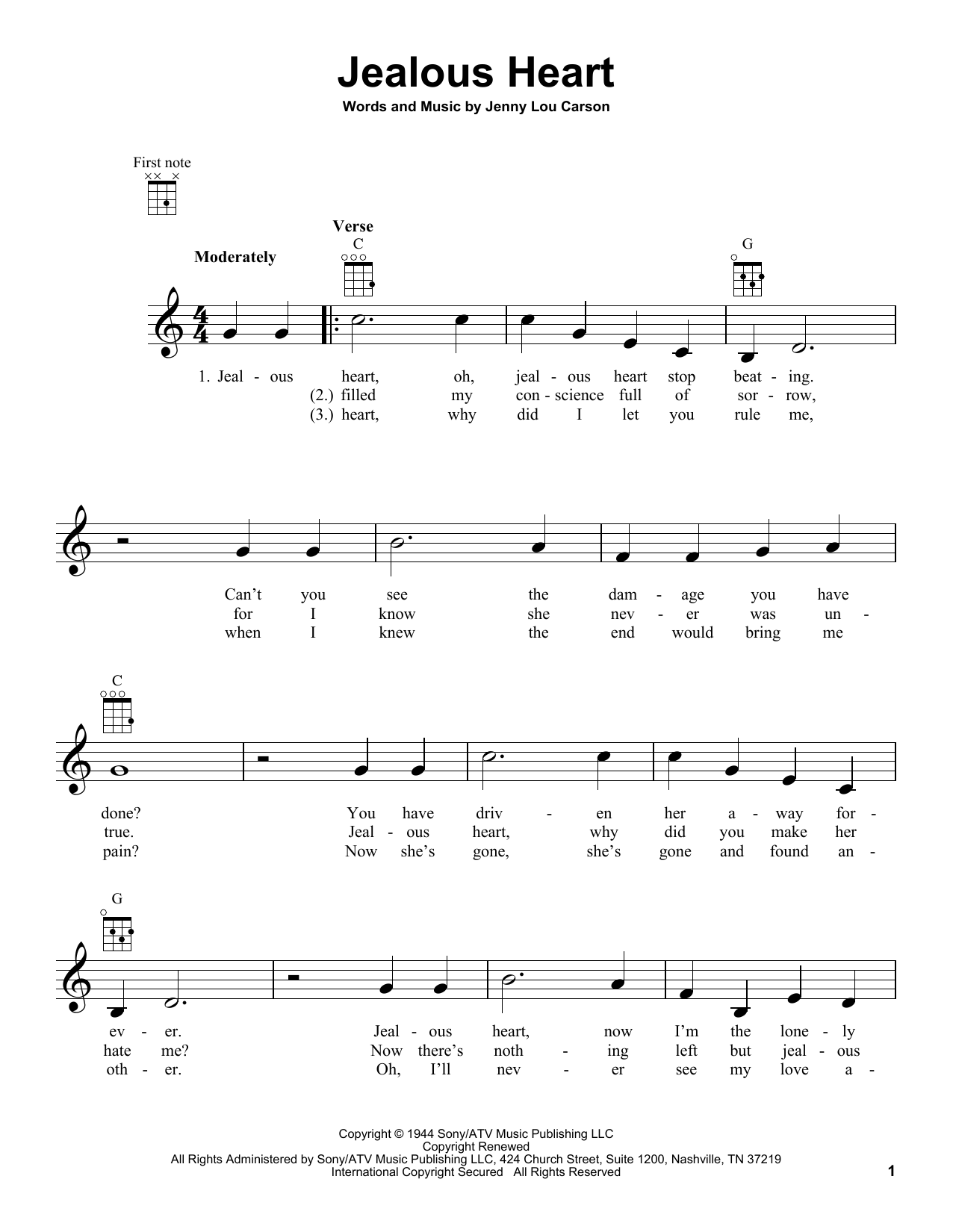 Jenny Lou Carson Jealous Heart Sheet Music