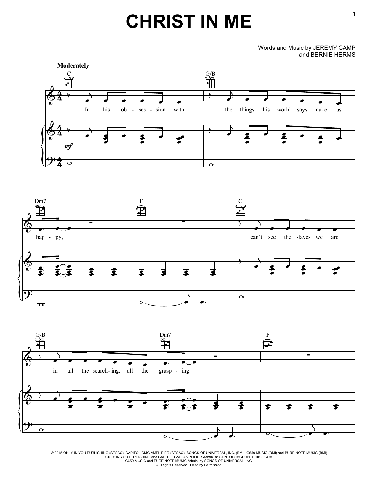 Jeremy Camp Christ In Me Sheet Music