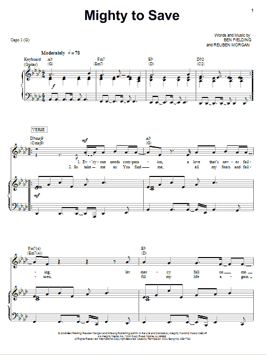 Jeremy Camp Mighty To Save Sheet Music