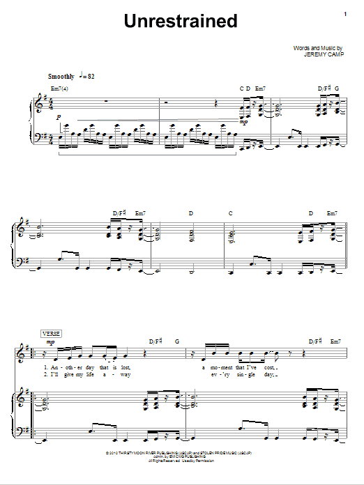 Jeremy Camp Unrestrained Sheet Music