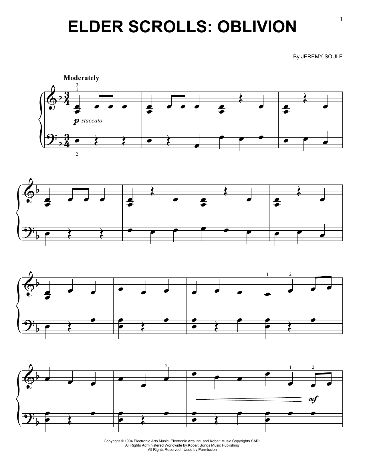 Jeremy Soule Elder Scrolls: Oblivion Sheet Music
