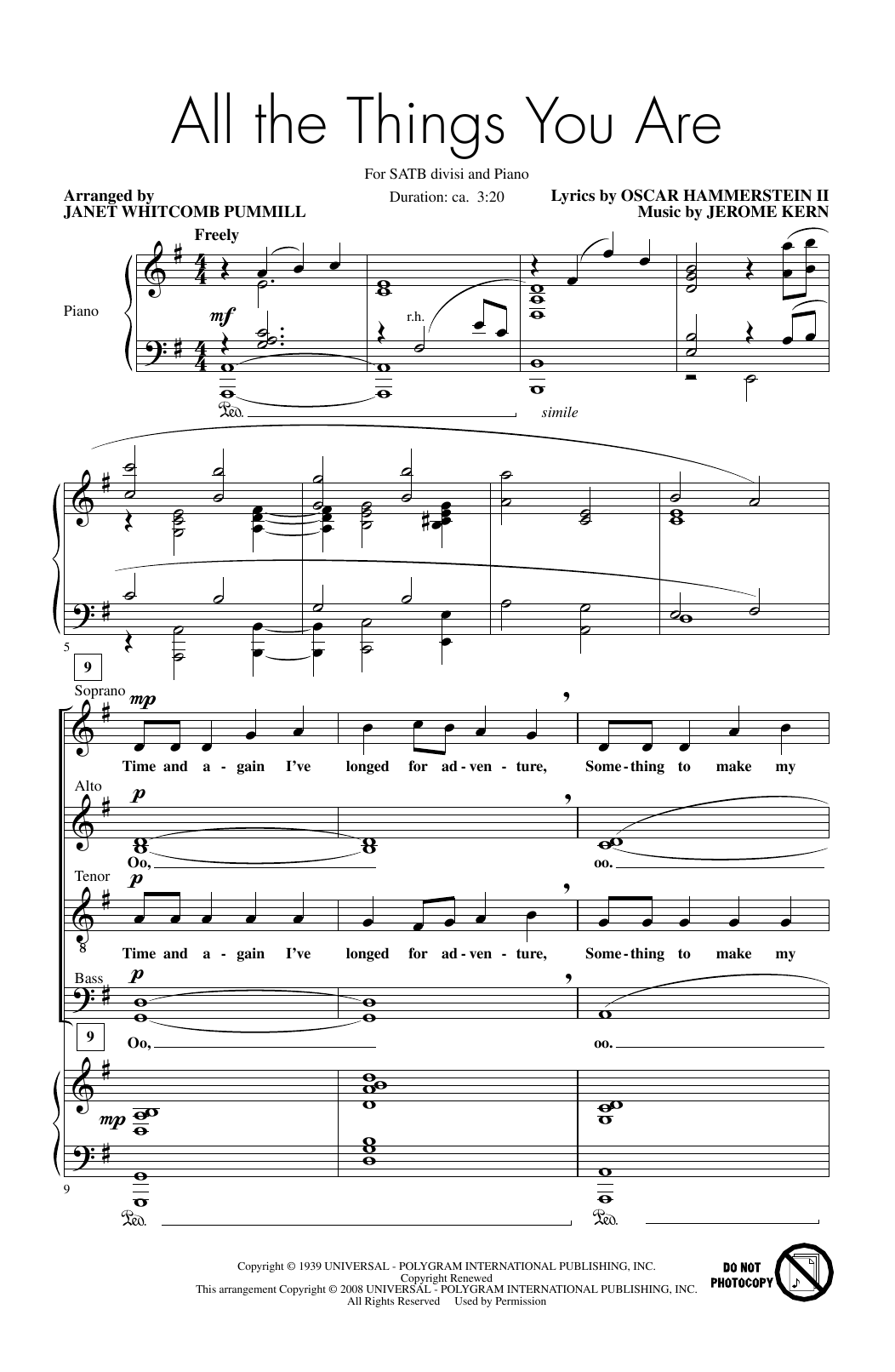 Jerome Kern All The Things You Are (arr. Janet Whitcomb Pummill) Sheet Music