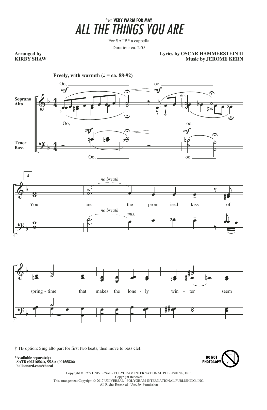 Jerome Kern All The Things You Are (arr. Kirby Shaw) Sheet Music