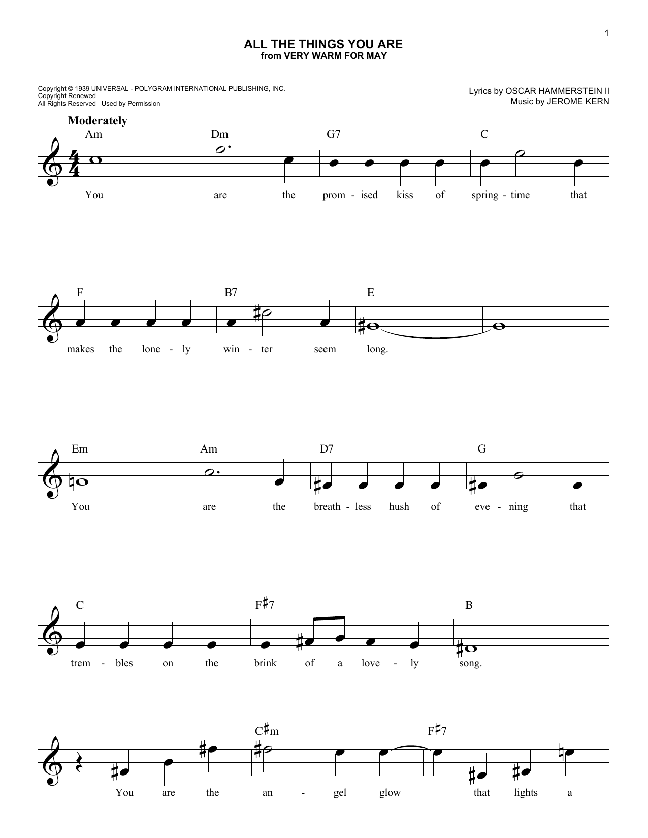 Jerome Kern All The Things You Are (from Very Warm For May) Sheet Music