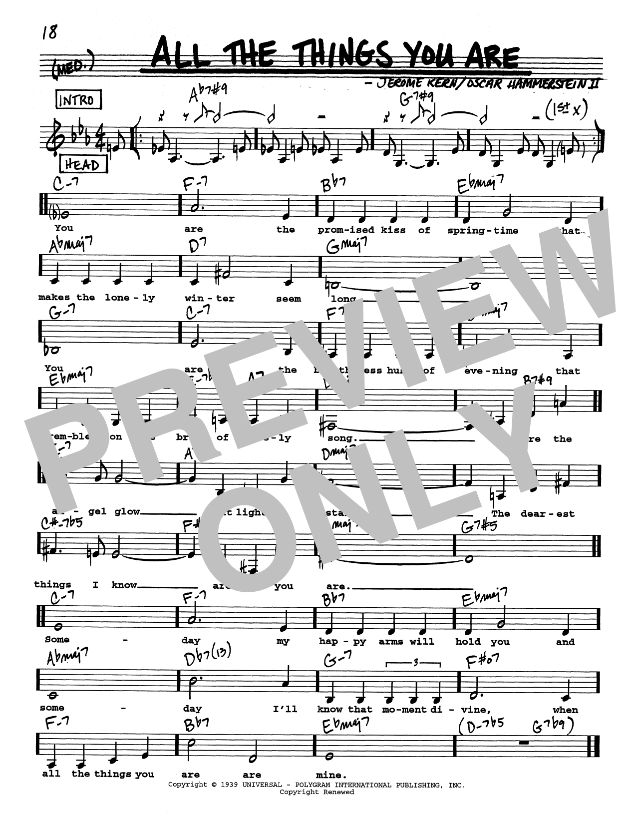 Jerome Kern All The Things You Are (Low Voice) Sheet Music