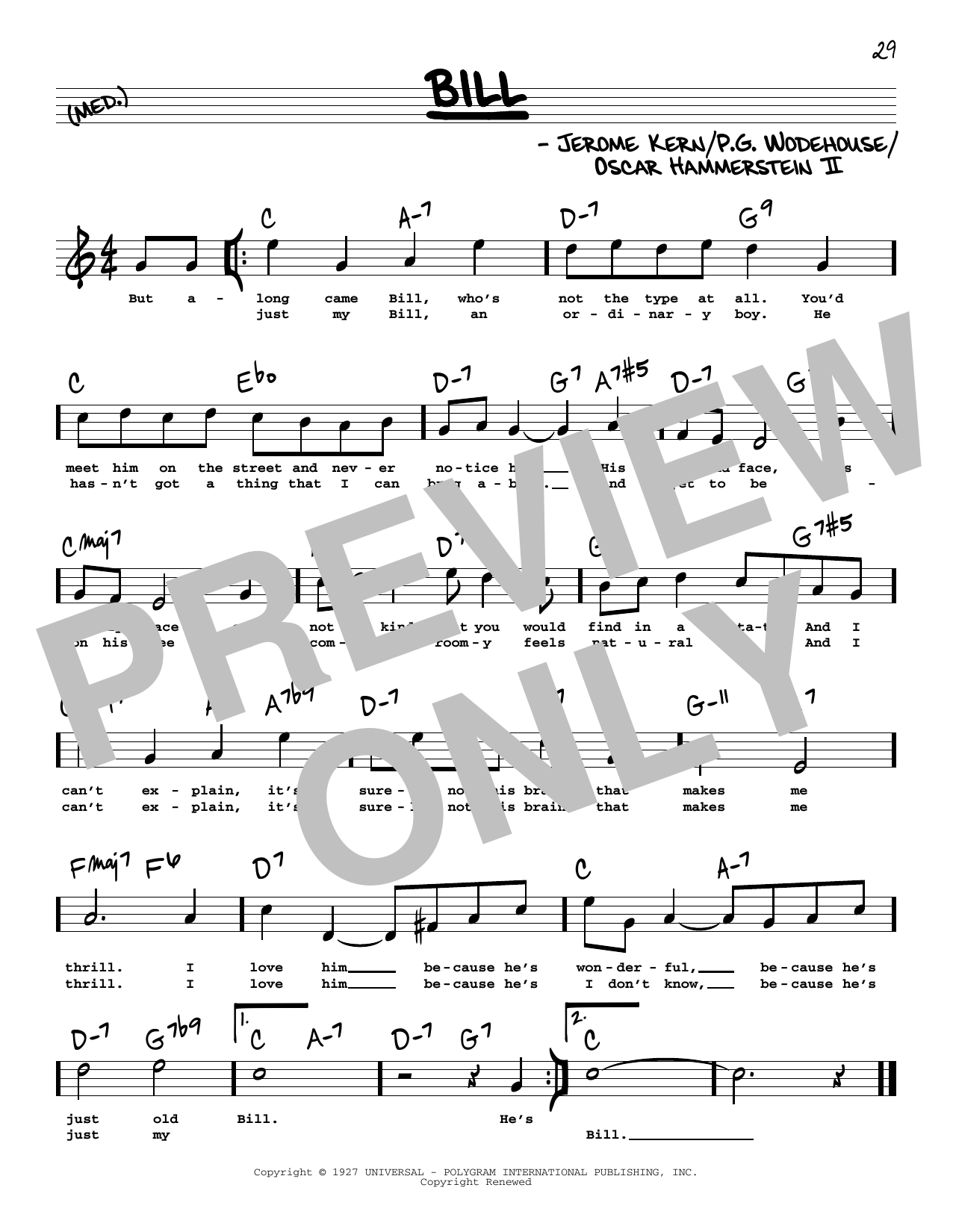 Jerome Kern and Oscar Hammerstein II Bill (High Voice) (from Show Boat) Sheet Music